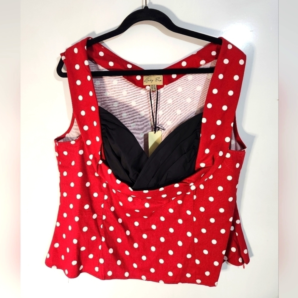 Lindy Bop Red Polka Dot Retro Women's Top, Size 18